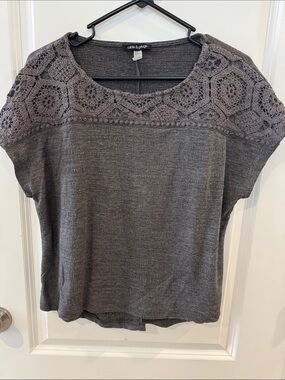 Cable & Gauge Charcoal Crochet Yoke Knit Tunic